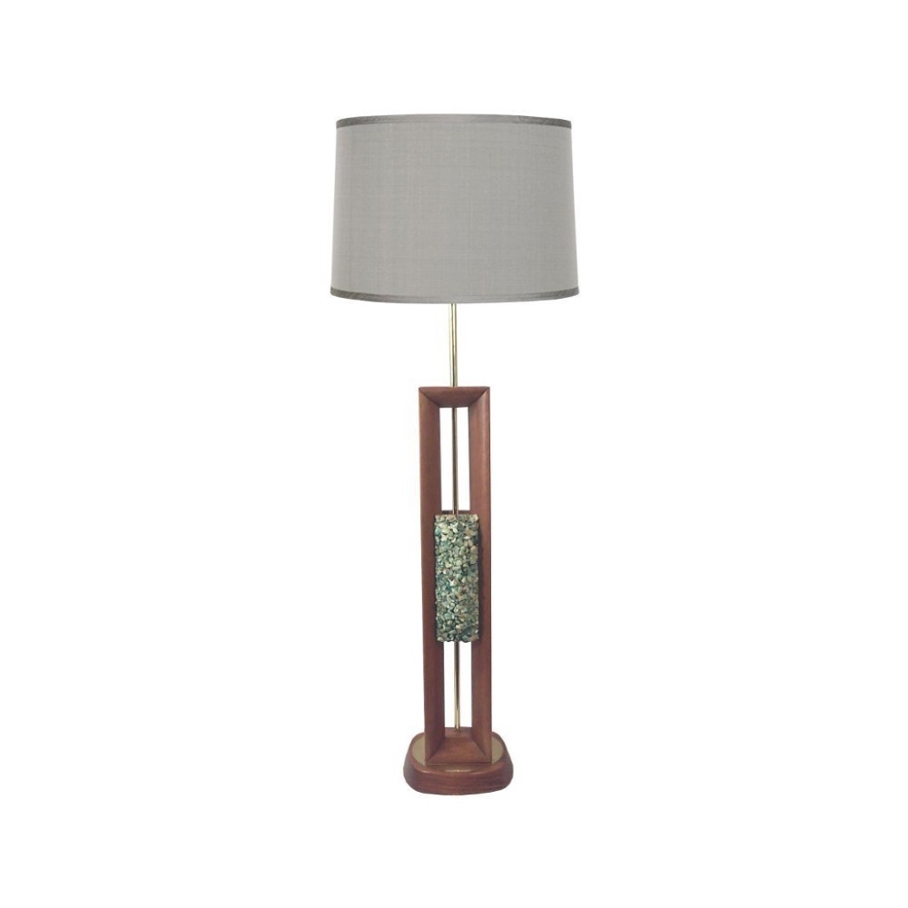 Mid-Century Walnut Lamp Architectural Modernist Mosaic Shell Inlay